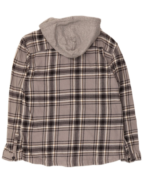 Tom Tailor Mens Hooded Relaxed Fit Flannel Shirt XL Grey Plaid Cotton