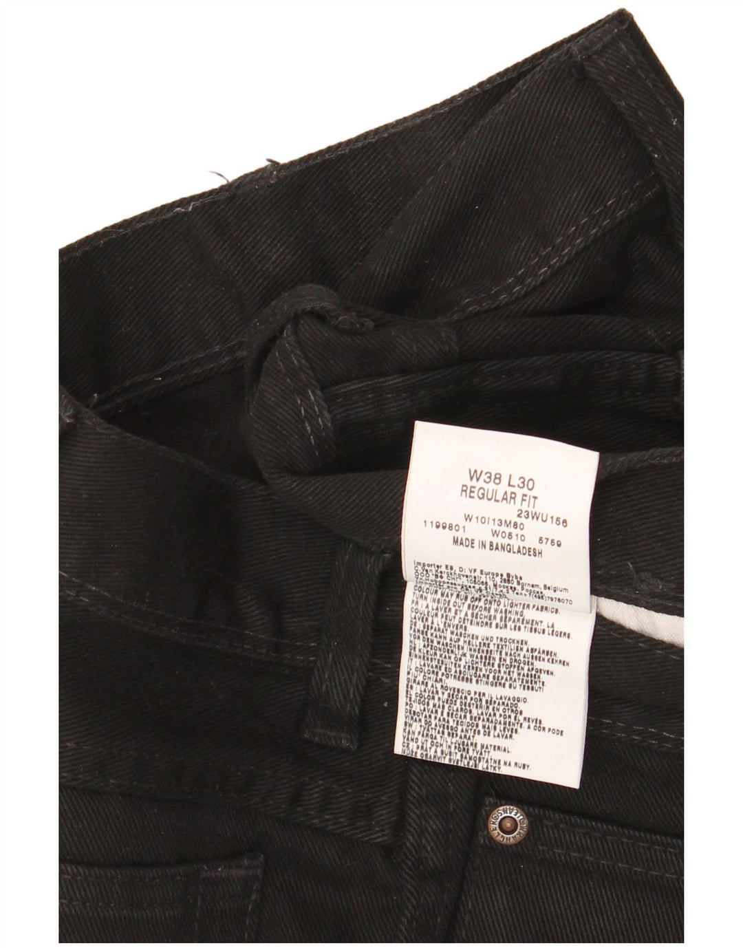 Wrangler Mens Regular Fit Straight Jeans W38 L30 Black Cotton