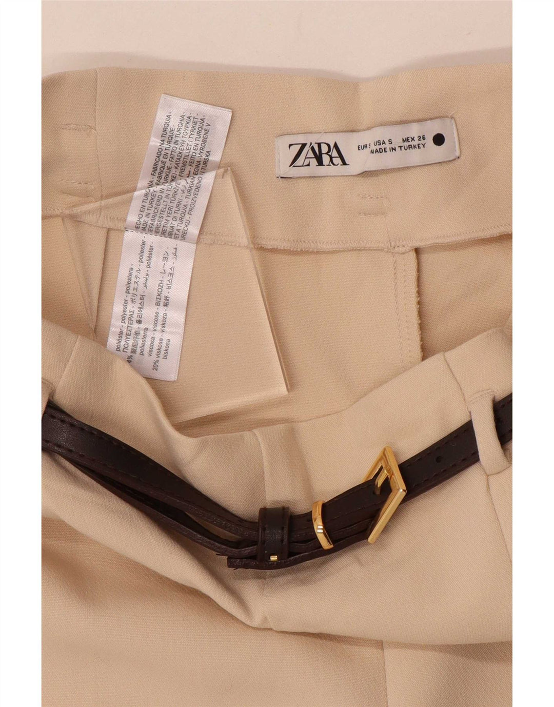 Zara Womens Wide Leg Cropped Trousers Small W26 L25 Beige Polyester