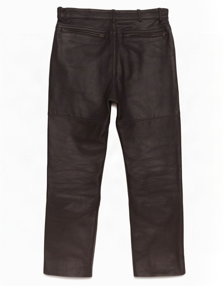 Vintage Mens Straight Leather Trousers EU 48 Medium W30 L28 Black