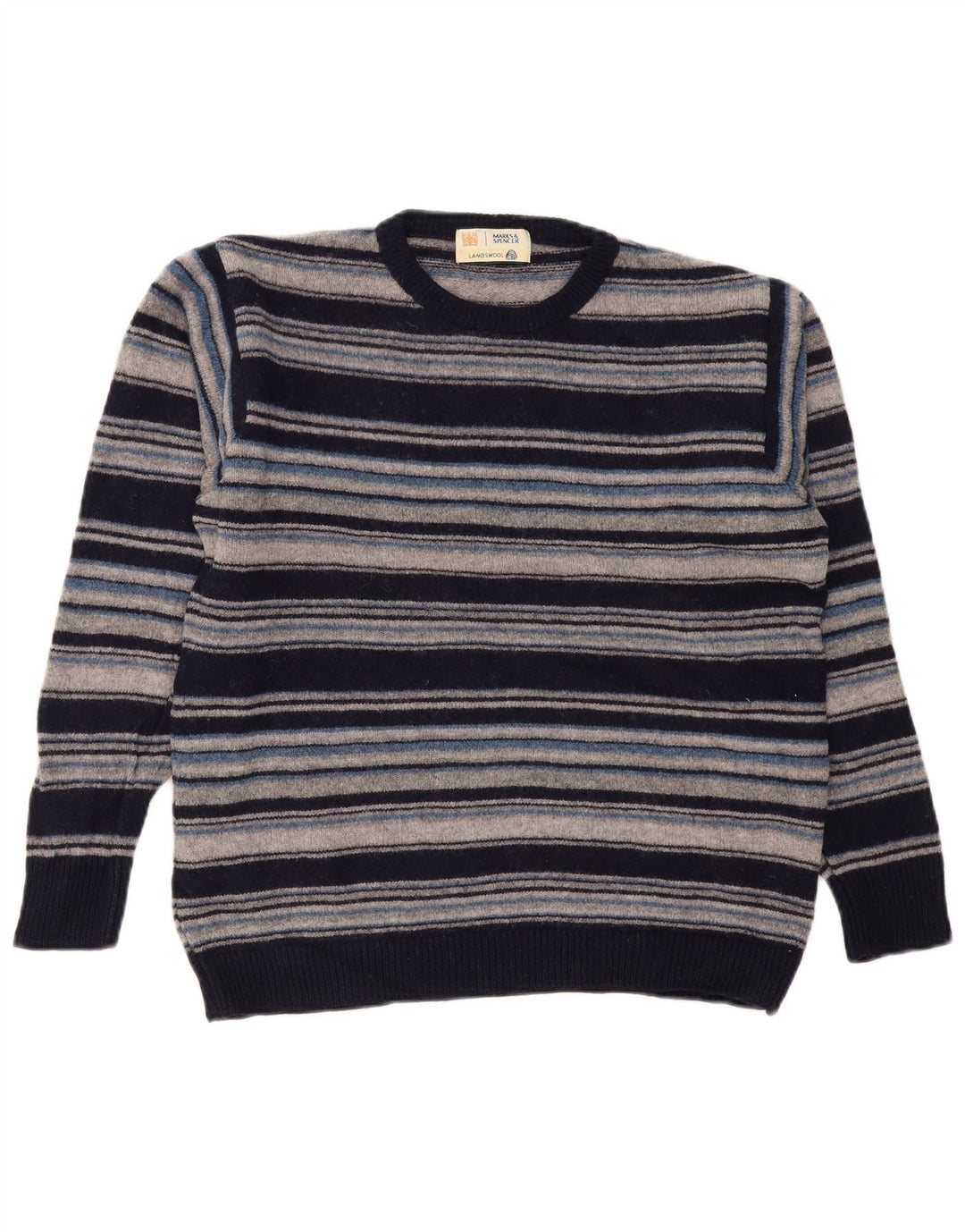 Marks & Spencer Mens Crew Neck Jumper Sweater Medium Navy Blue Striped