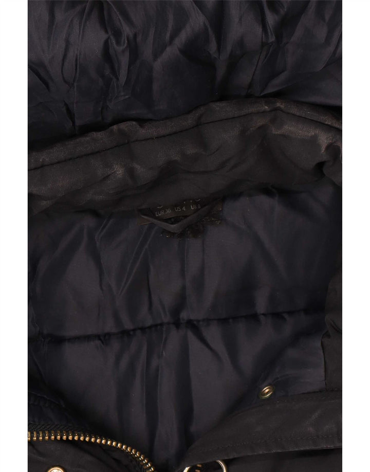 Topshop Womens Hooded Padded Jacket UK 8 Small Navy Blue Polyester