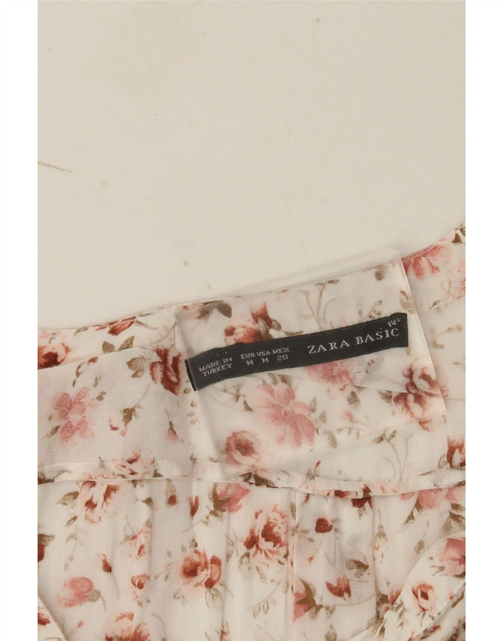 Zara Womens 3/4 Sleeve Blouse Top UK 14 Medium White Floral