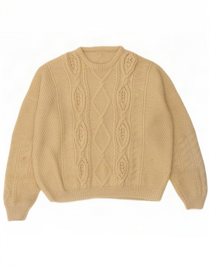 Vintage męski sweter z wycięciem pod szyją, duży w kolorze złamanej bieli