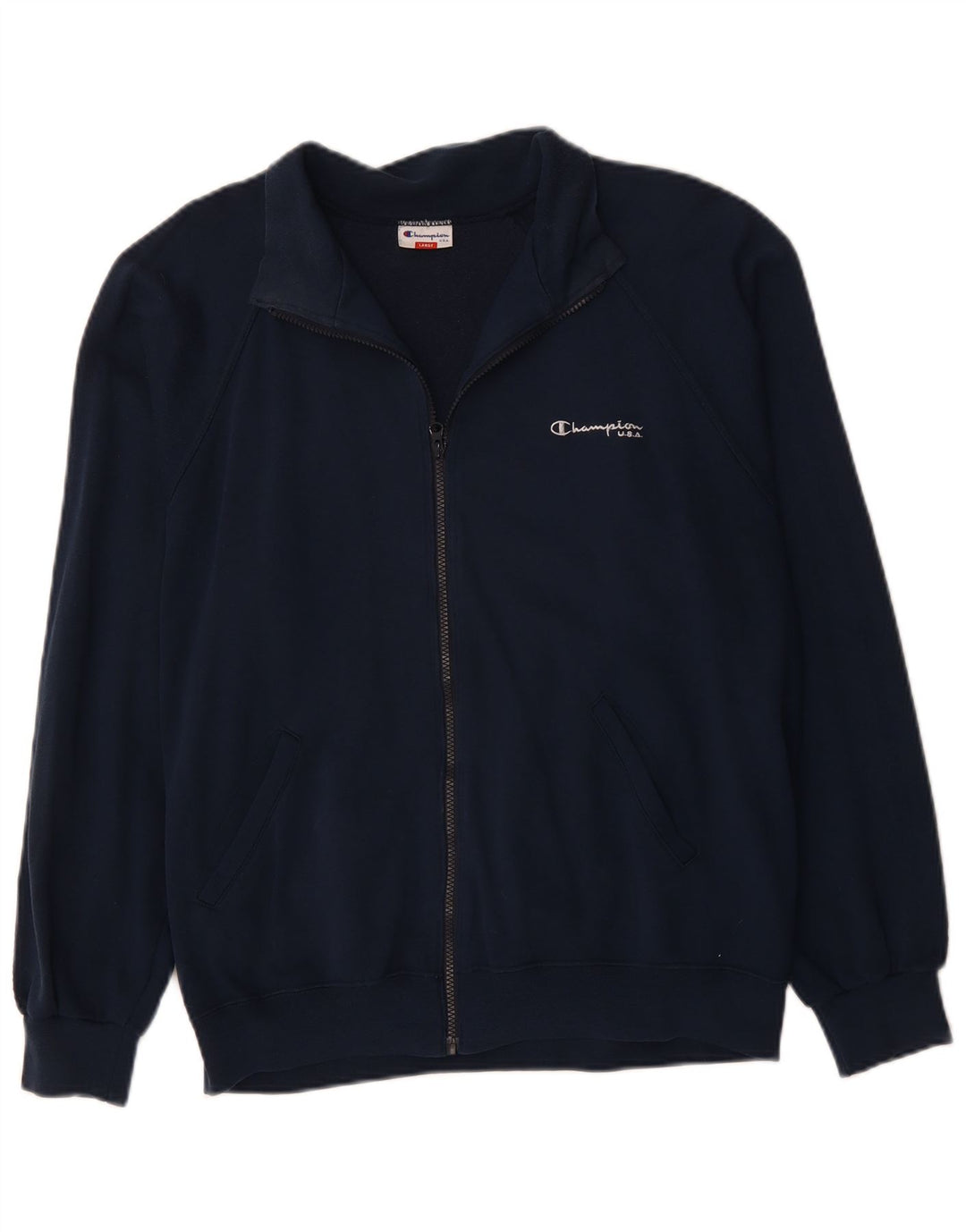 CHAMPION Mens Graphic Tracksuit Top Jacket Large Navy Blue Colourblock