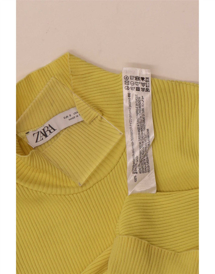 Zara Mujer Top Manga Larga UK 8 Small Poliamida Amarillo