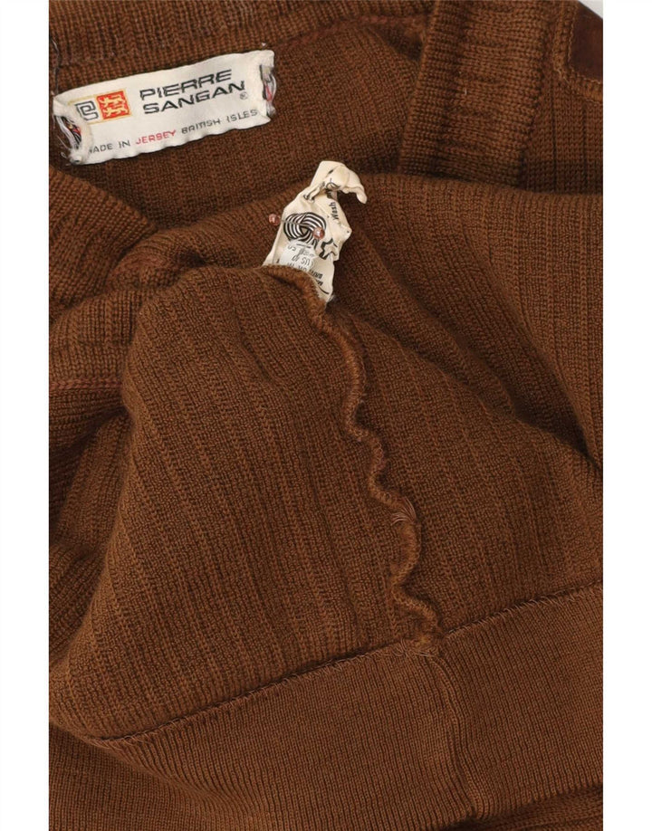 Pierre Sangan Mens Cardigan Sweater Medium Brown Wool