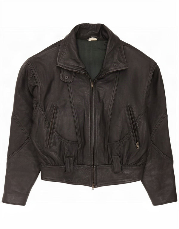 Vintage Damen Übergroße Leder-Racer-Jacke UK 8 Small Schwarz