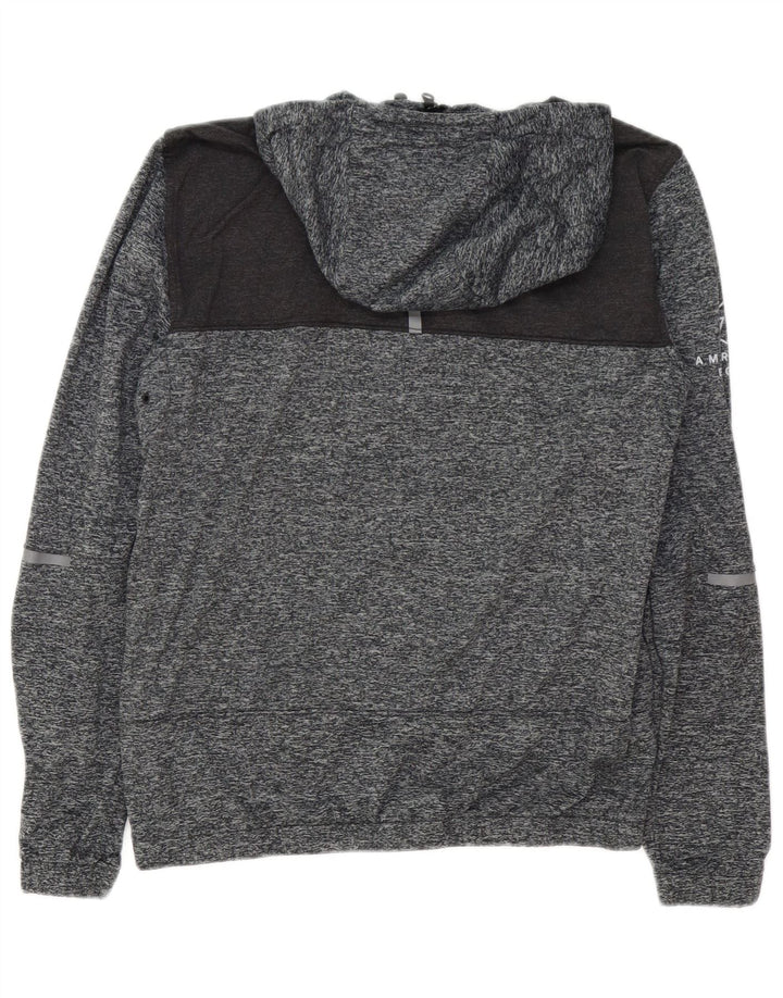 AMERICAN EAGLE Maglione con cappuccio e zip grafica da uomo piccolo grigio screziato