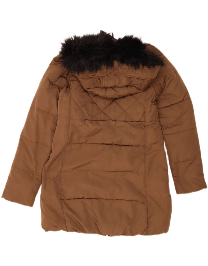 ZARA Womens Hooded Padded Jacket UK 14 Medium Brown Polyester Vintage Zara and Second-Hand Zara from Messina Hembry 