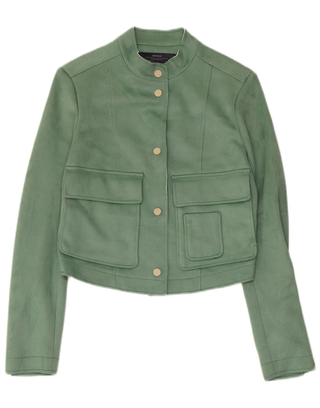 Женский укороченный бомбер Zara UK 6 XS, зеленый полиэстер