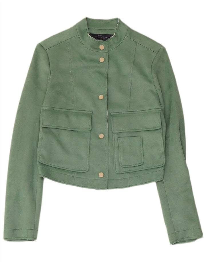 Женский укороченный бомбер Zara UK 6 XS, зеленый полиэстер