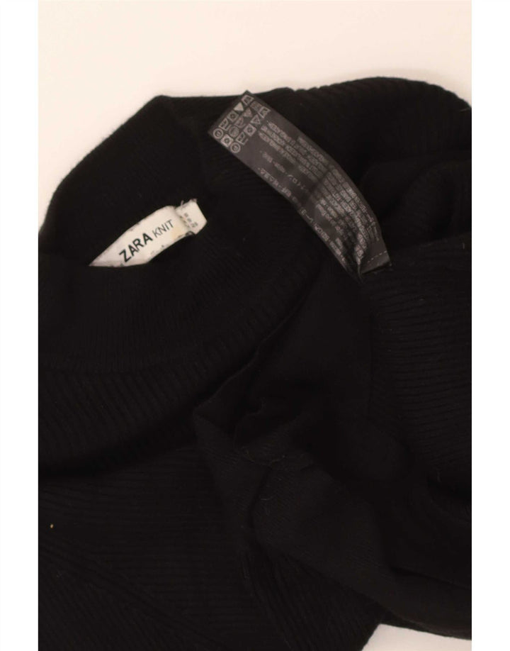 Zara Womens Crop Top Long Sleeve UK 8 Small Black Viscose