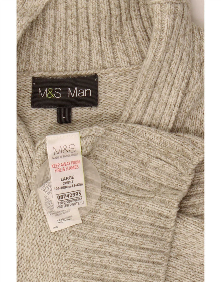 Maglione da uomo Marks & Spencer con collo a scialle, grande, in acrilico grigio