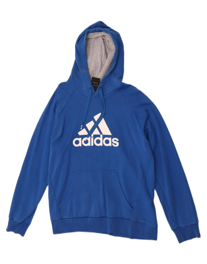 Adidas Mens Graphic Hoodie Jumper Medium Blue Cotton