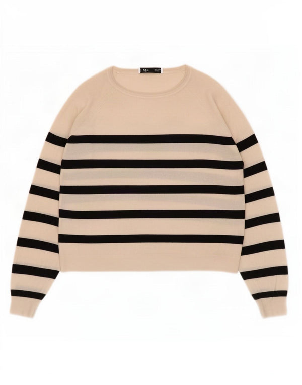 Zara Womens Boat Neck Jumper Sweater UK 14 Medium Off White Striped Viscose