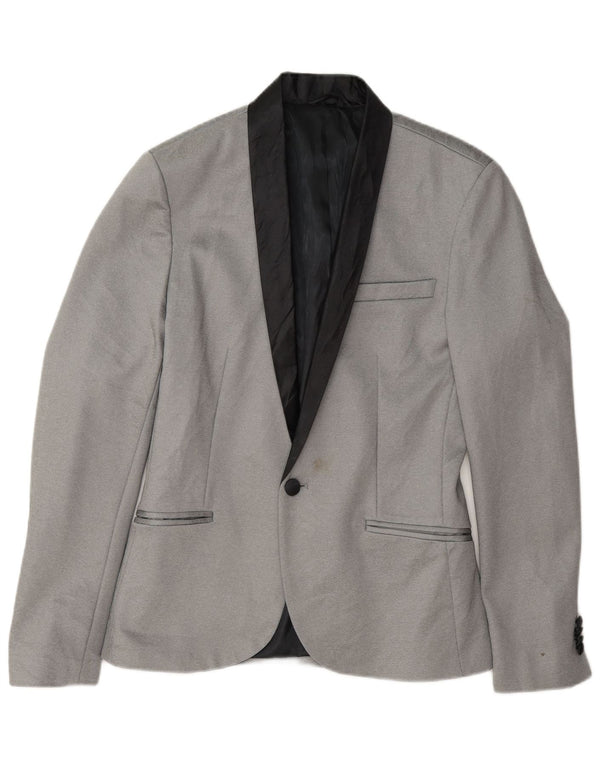Jaqueta blazer masculina Zara com 1 botão UK 36 poliéster cinza pequeno