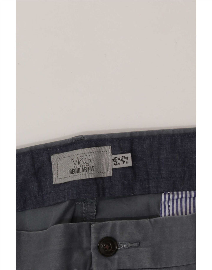 Marks & Spencer Mens Regular Fit Chino Trousers W40 L31 Blue Cotton