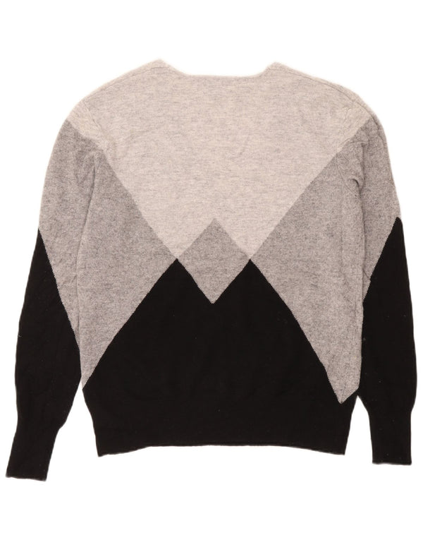 Reiss Dame V-hals sweater UK 14 Medium Grey Colourblock Uld