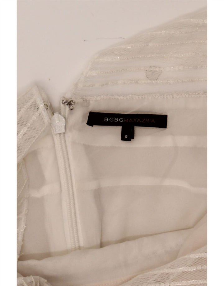 MAXAZRIA Womens Sleeveless A-Line Dress US 6 Medium Off White Striped Vintage Maxazria and Second-Hand Maxazria from Messina Hembry 