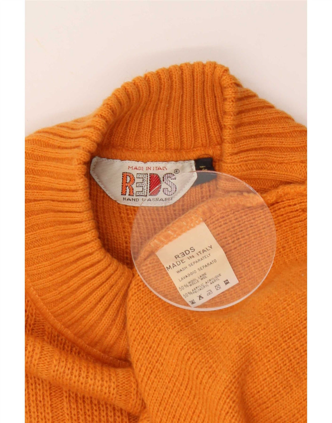 REDS Mens Graphic Turtle Neck Jumper Sweater Medium Orange Geometric Wool