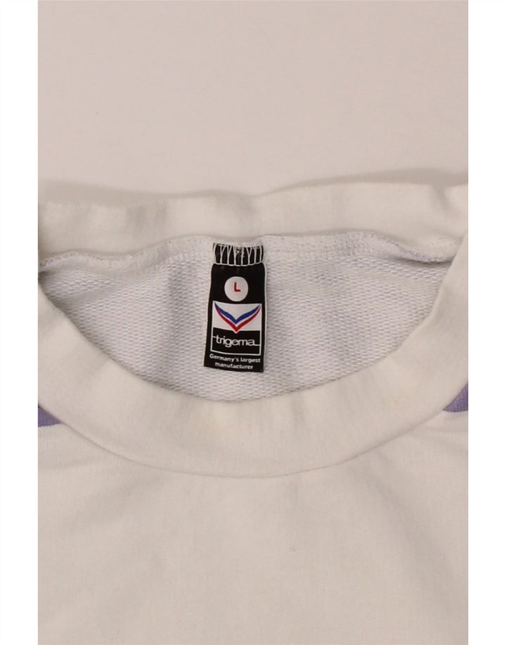 TRIGEMA Mens Sweatshirt Jumper Large Purple Striped Cotton Vintage Trigema and Second-Hand Trigema from Messina Hembry 