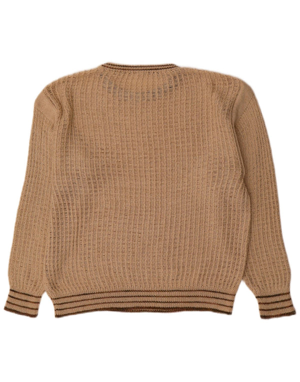 Vintage Mens Boat Neck Jumper Sweater Medium Beige Striped