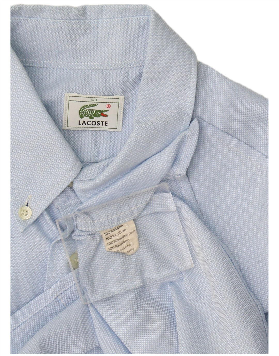 Camicia a maniche corte da uomo Lacoste taglia 40 in cotone blu medio
