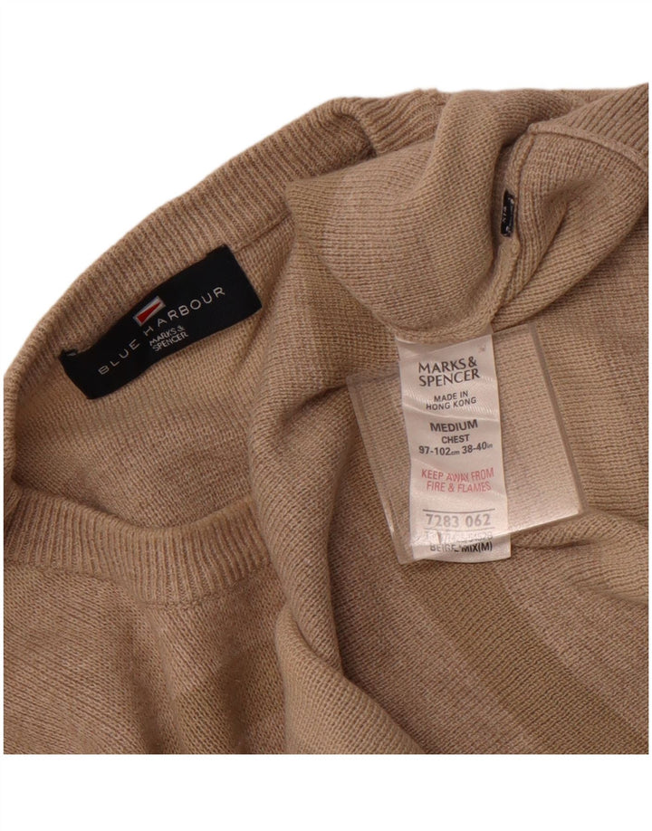 Marks & Spencer Herren-Pullover mit Rundhalsausschnitt, mittelbeige Baumwolle