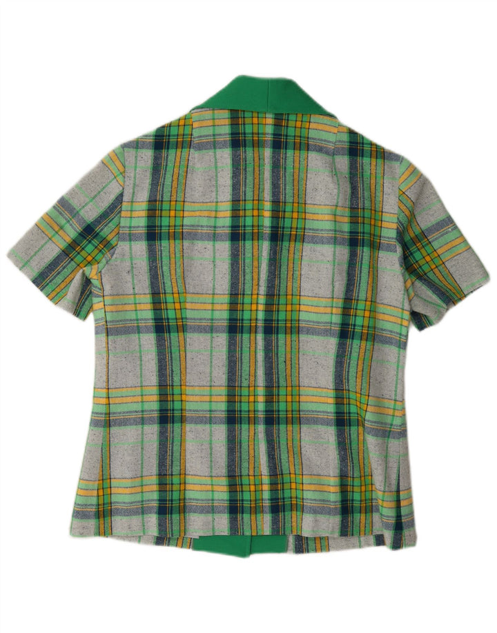 Vintage Womens Short Sleeve Shirt Blouse IT 40 Small Green Check Polyester