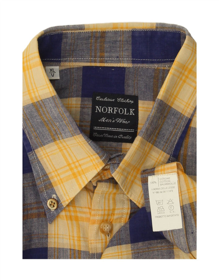 NORFOLK Mens Short Sleeve Shirt XL Yellow Check Cotton Vintage Norfolk and Second-Hand Norfolk from Messina Hembry 