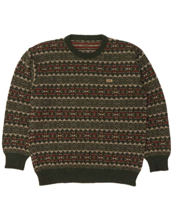 Silvy Suéter tipo jersey con cuello redondo para hombre IT 52 Large Green Fair Isle