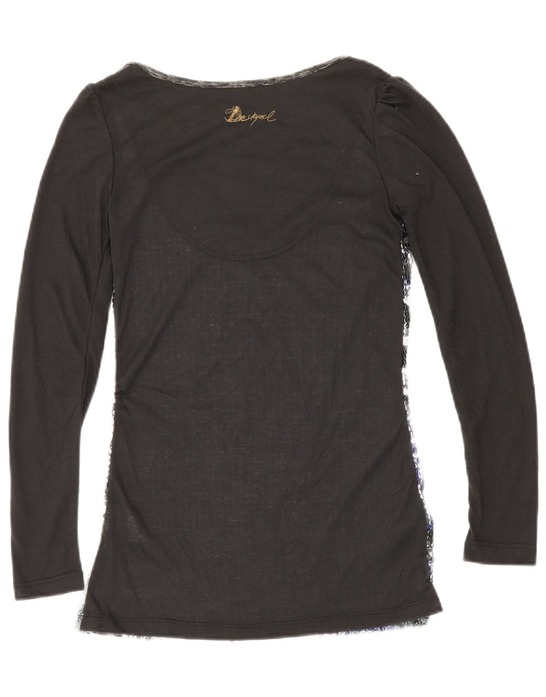 DESIGUAL Womens Graphic Top Long Sleeve UK 10 Small Black Polyester