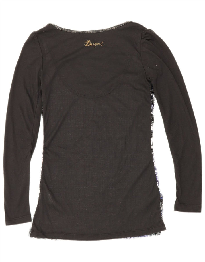DESIGUAL Womens Graphic Top Long Sleeve UK 10 Small Black Polyester