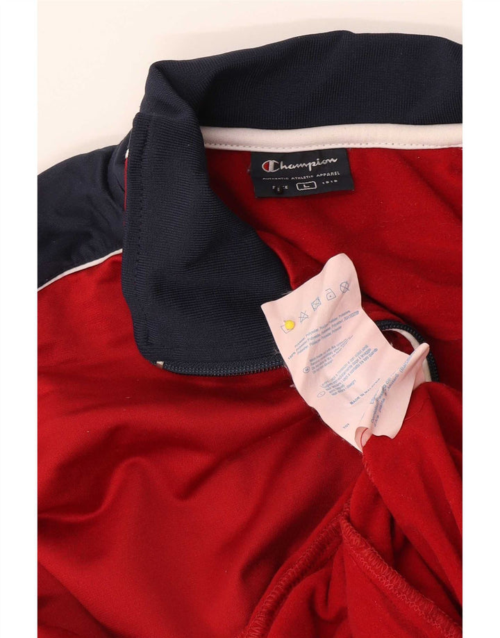 Champion Womens Tracksuit Top Jacket UK 16 Large Red Colourblock Polyester