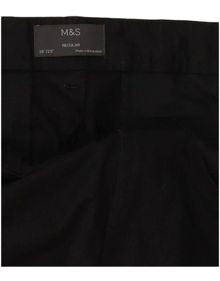 Marks & Spencer Mens Regular Fit Chino Trousers W38 L29 Black Cotton