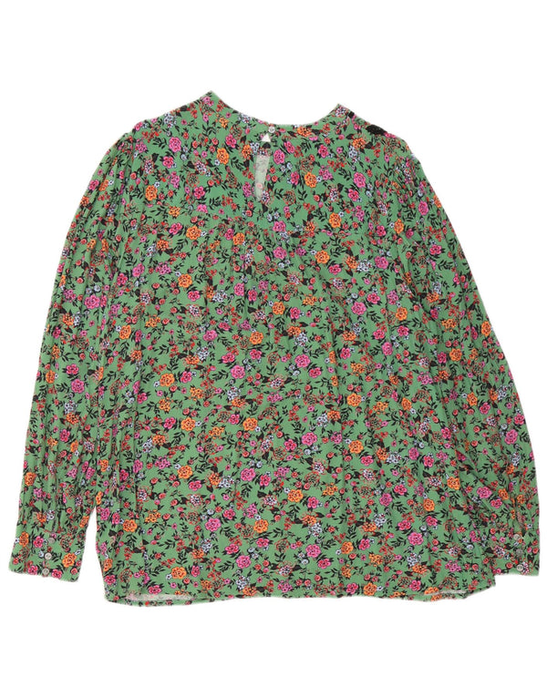 Blusa feminina de manga comprida Monsoon UK 16 grande viscose floral verde