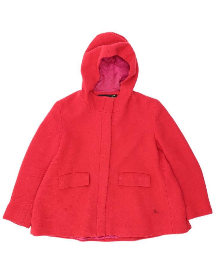Desigual Womens Short Hooded Overcoat EU 40 Medium Pink Wool