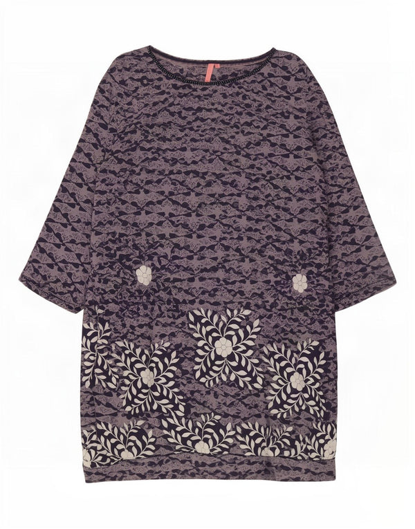 White Stuff Womens 3/4-ærmet Shift Dress UK 12 Medium Blue Floral Bomuld