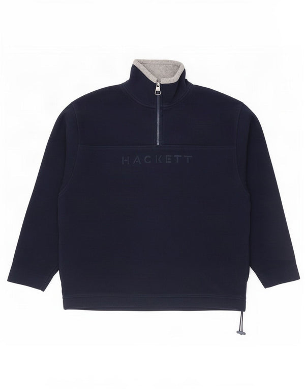 Maglione in pile da uomo con collo con zip grafico Hackett 2XL poliestere blu navy