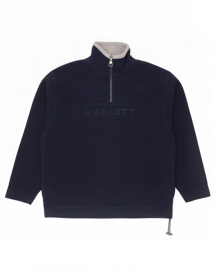 Maglione in pile da uomo con collo con zip grafico Hackett 2XL poliestere blu navy