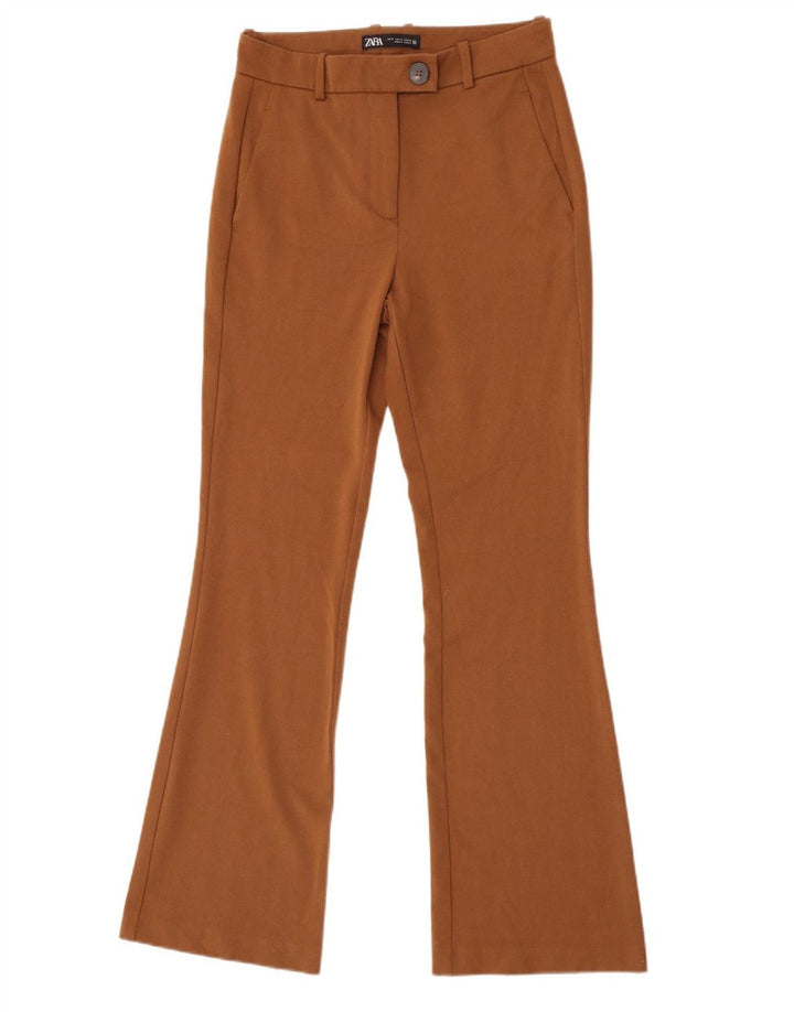 Zara Womens Flare Chino Trousers Small W26 L32 Brown Polyester