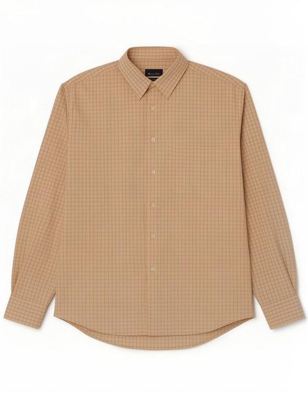 Massimo Dutti Mens Shirt Size 42 Large Yellow Plaid Cotton