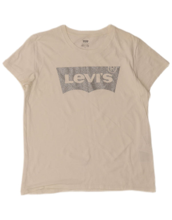 Levi's Camiseta gráfica para mujer Top UK 44 Grande Algodón blanco
