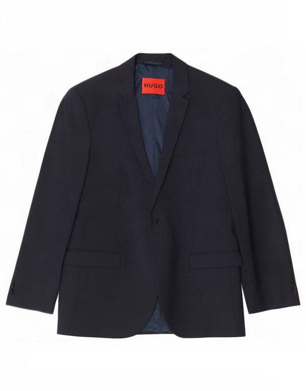 Męska marynarka zapinana na 2 guziki Hugo Boss UK 54 2XL Granatowa dziewicza wełna