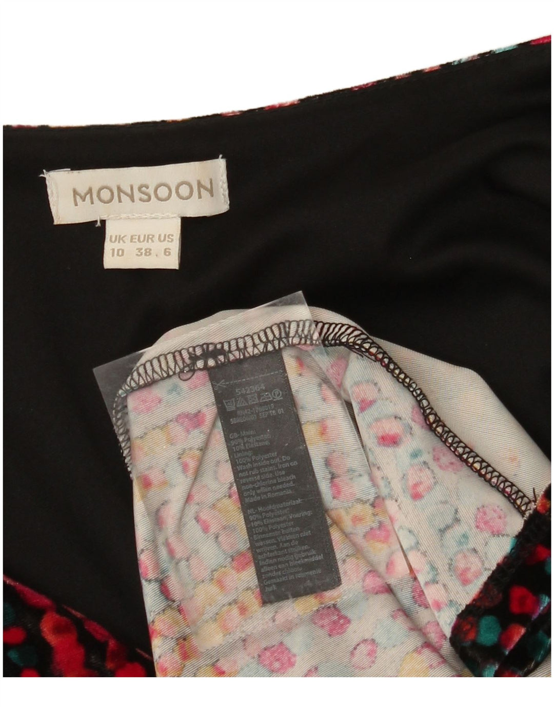 MONSOON Womens Velour A-Line Dress UK 10 Small Multicoloured Spotted