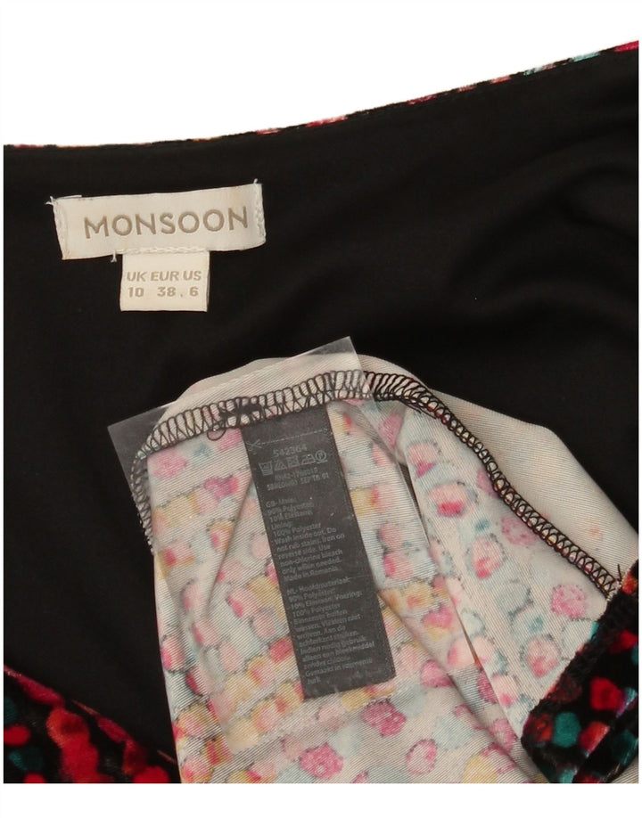 MONSOON Womens Velour A-Line Dress UK 10 Small Multicoloured Spotted