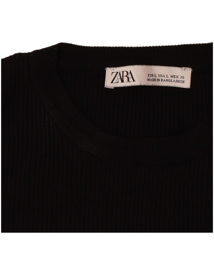 ZARA Womens Crew Neck Jumper Sweater UK 14 Large Black