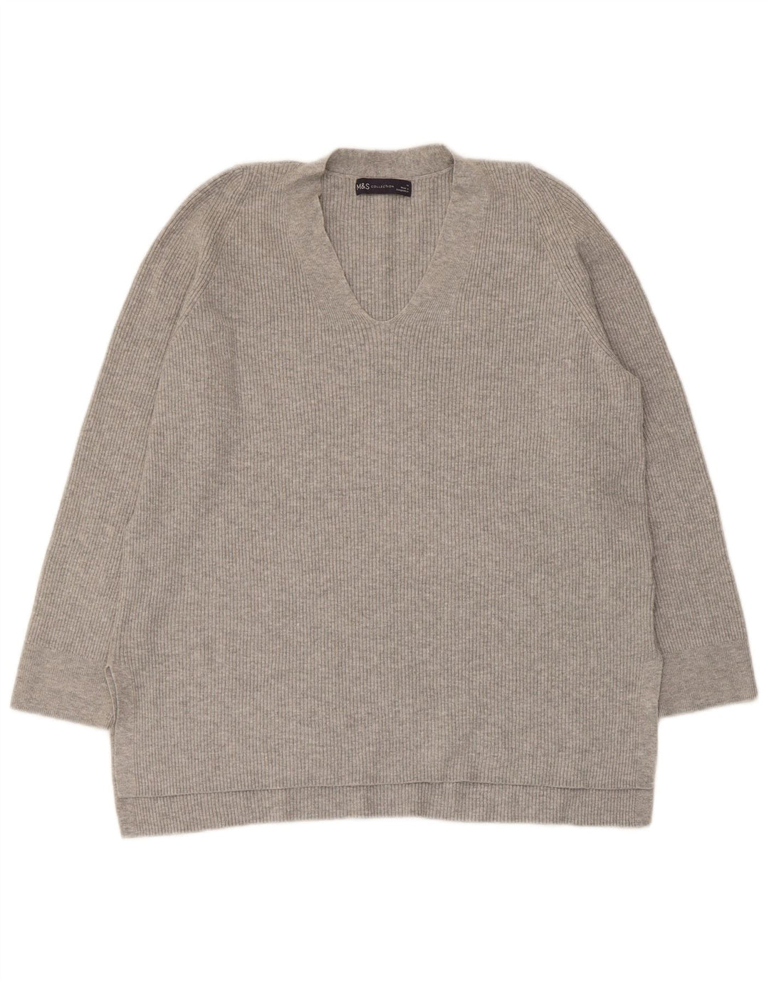 Marks & Spencer Womens V-Neck Jumper Sweater UK 14 Large Grey Viscose