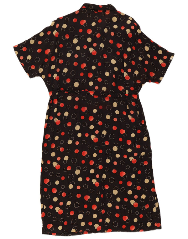Vintage Womens Short Sleeve Oversized Shirt Dress UK 16 Large Black Spotted